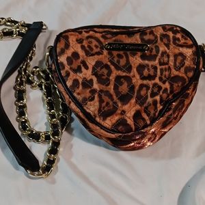 Betsey Johnson heart shaped leopard purse handbag